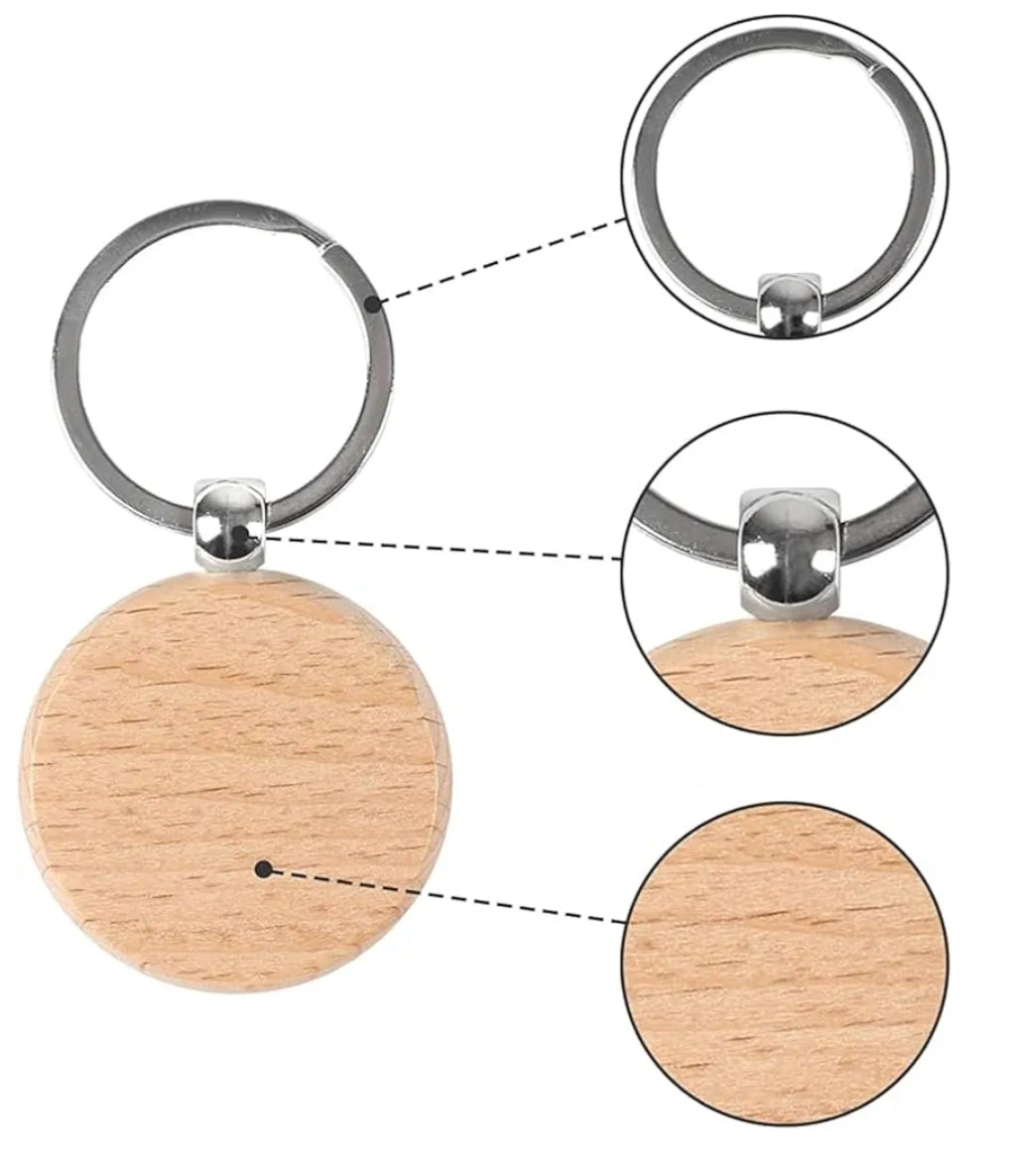 Porta-Chaves Redondo em Madeira – Personalizável (4 cm) 1 unidade